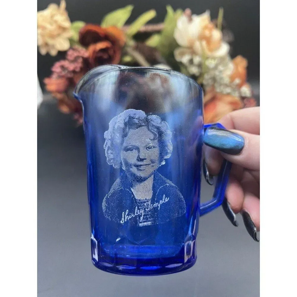 Cobalt Blue Shirley Temple Pitcher Hazel Atlas Depression Glass 1930s Vintage